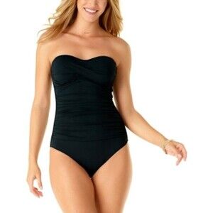 Anne Cole Swimsuit Womens 14 Bandeau One Piece Ruched Twist Front MYM000501